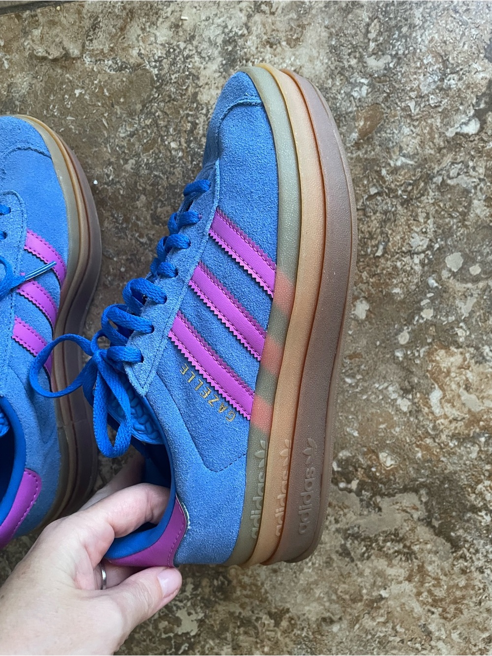 adidas Blue Suede Sneakers with Pinkish Purple Stripes - Picture 2 of 2